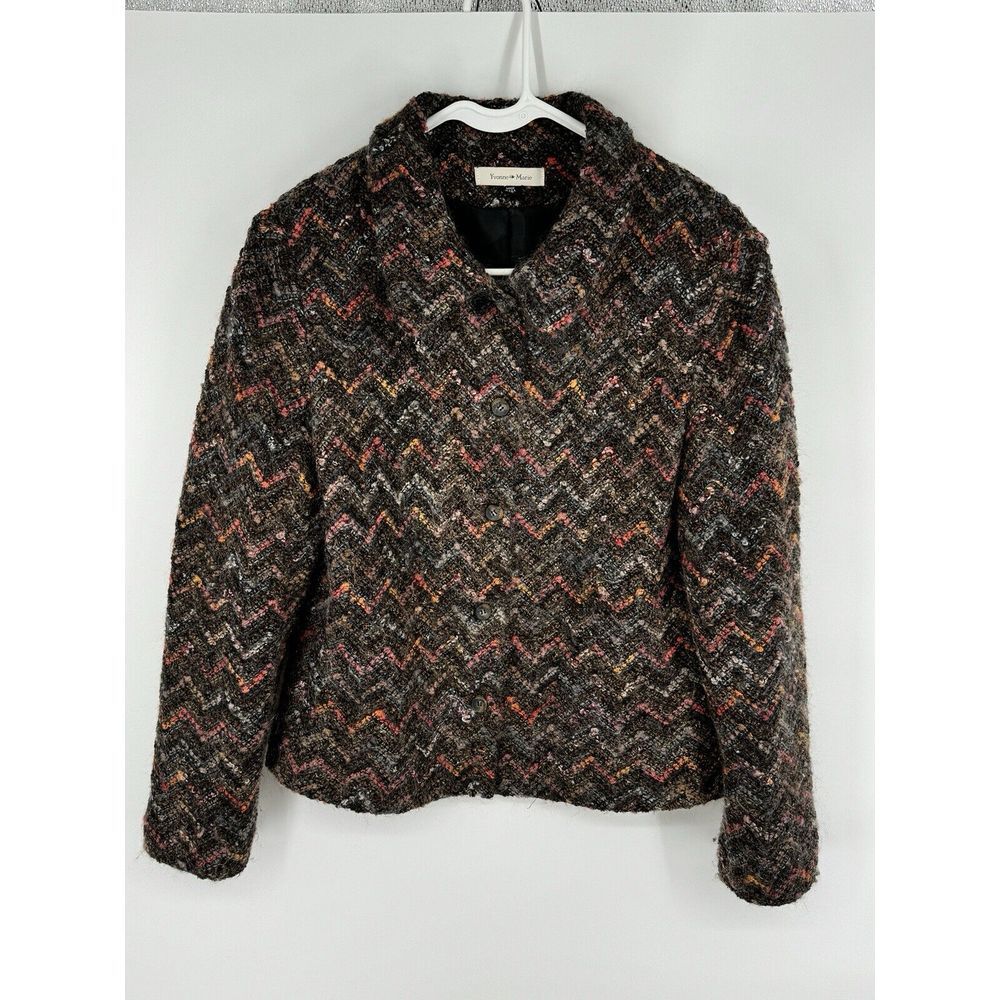 Yvonne La Marie Womensโ Mohair Blend Tweed Button Front Jacket Blazer Size 12